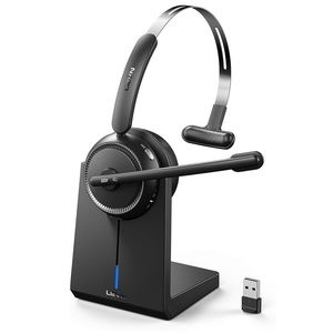 Wireless headset with microphone with charging base